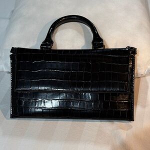 Urban Expressions Black Crocodile-Pattern Satchel NNT Adele Clutch Bag Gold